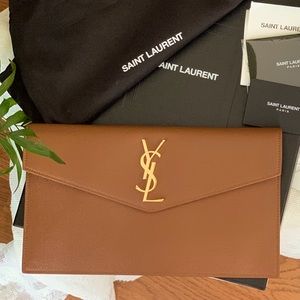 SAINT LAURENT UPTOWN CALFSKIN LEATHER ENVELOP CLUTCH